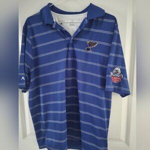 Mens Antigua St Louis Blues Blue Striped Polo Shirt with Logo